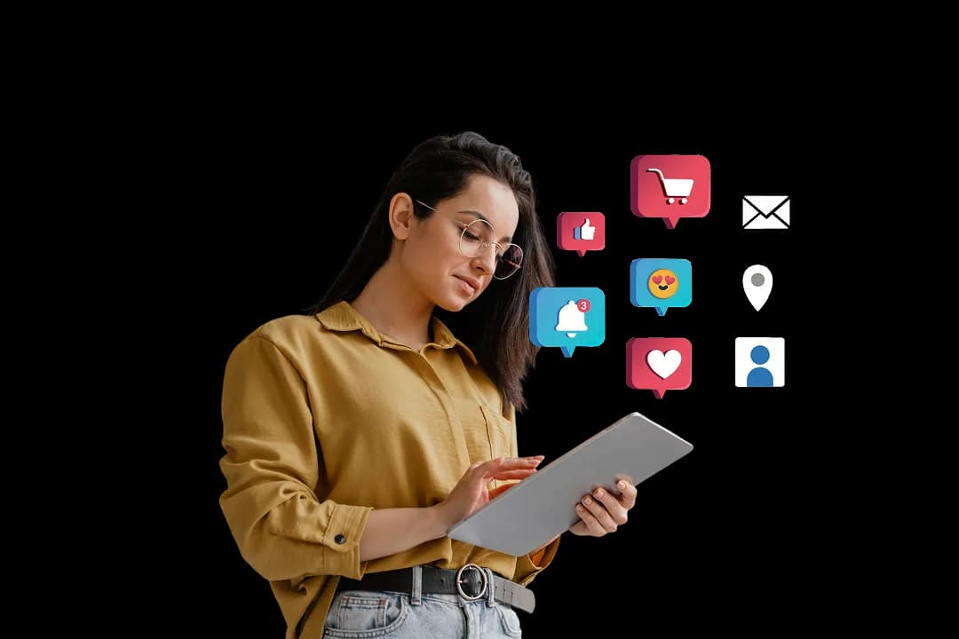 Marketing partnership illustration: handshake, puzzle pieces, calendar, revenue, growth chart, and target icons on a dark background.